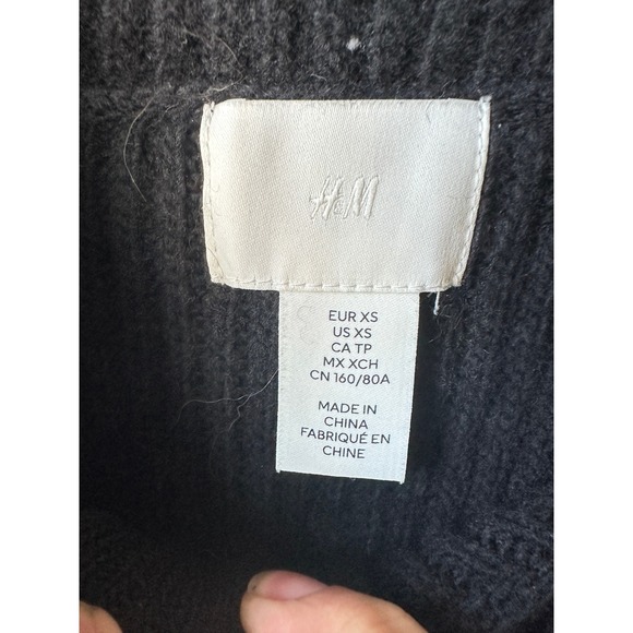 H & M Sweater Knit Wool Blend Striped Black/Cream Half Zip Pullover Oversized XS - Picture 3 of 8